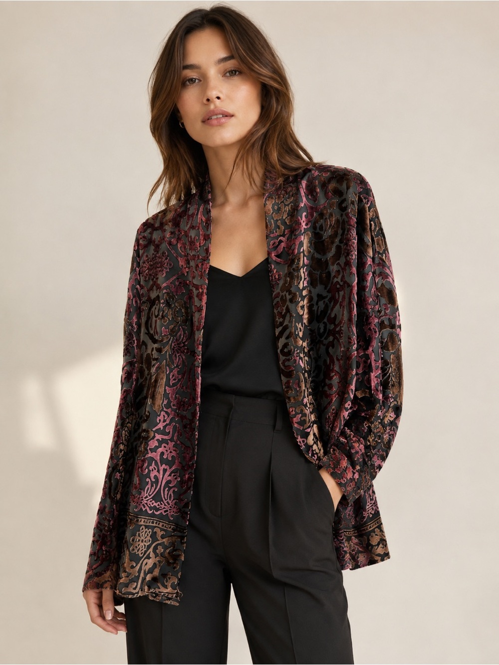 The Kooples Silk Blend Burnout Velvet Blazer Black Multi